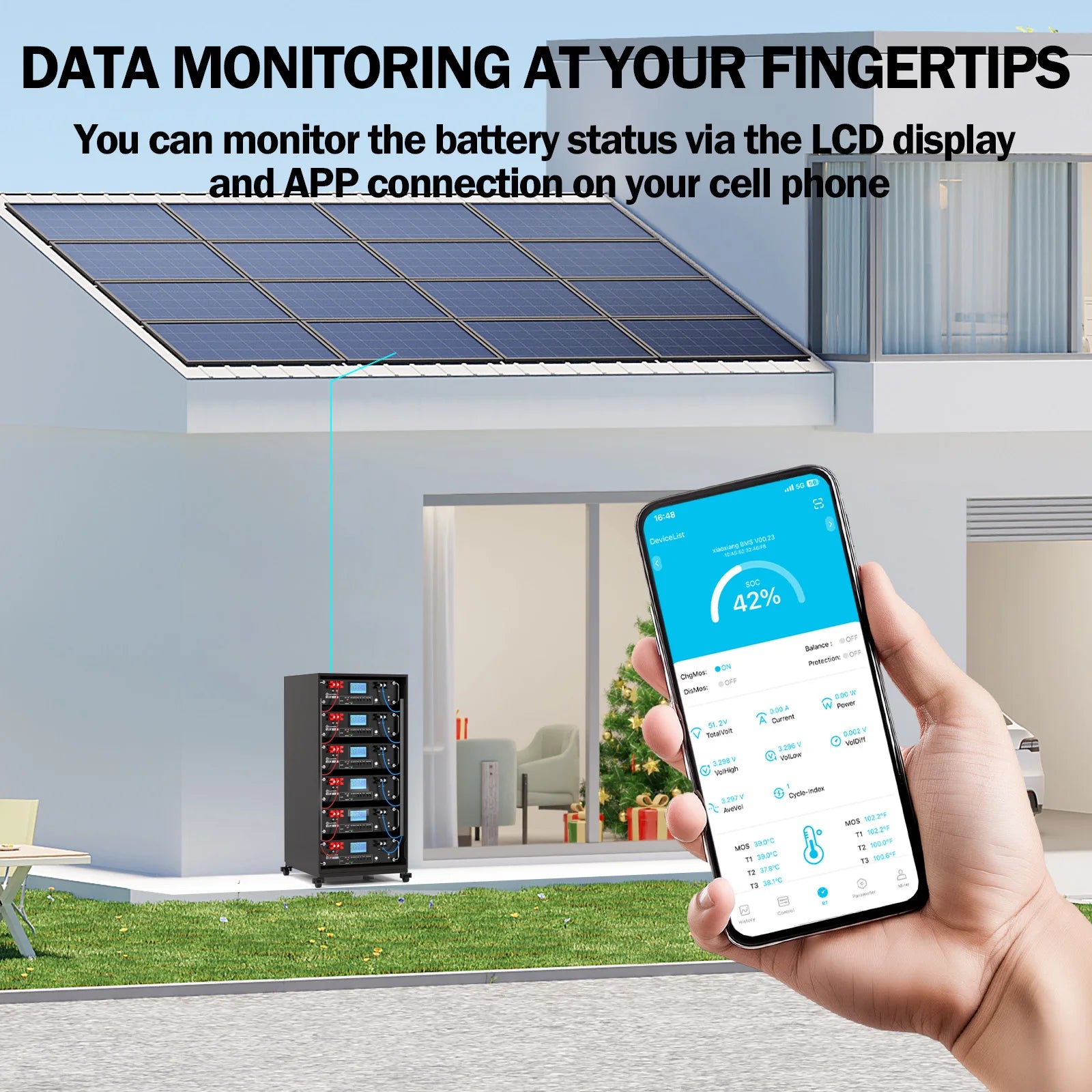 51.2V 135Ah Rack Mount LiFePO4 Battery Smart APP LCD Screen Lithium Iron Phosphate Battery For Solar Energy Storage Off-Grid System