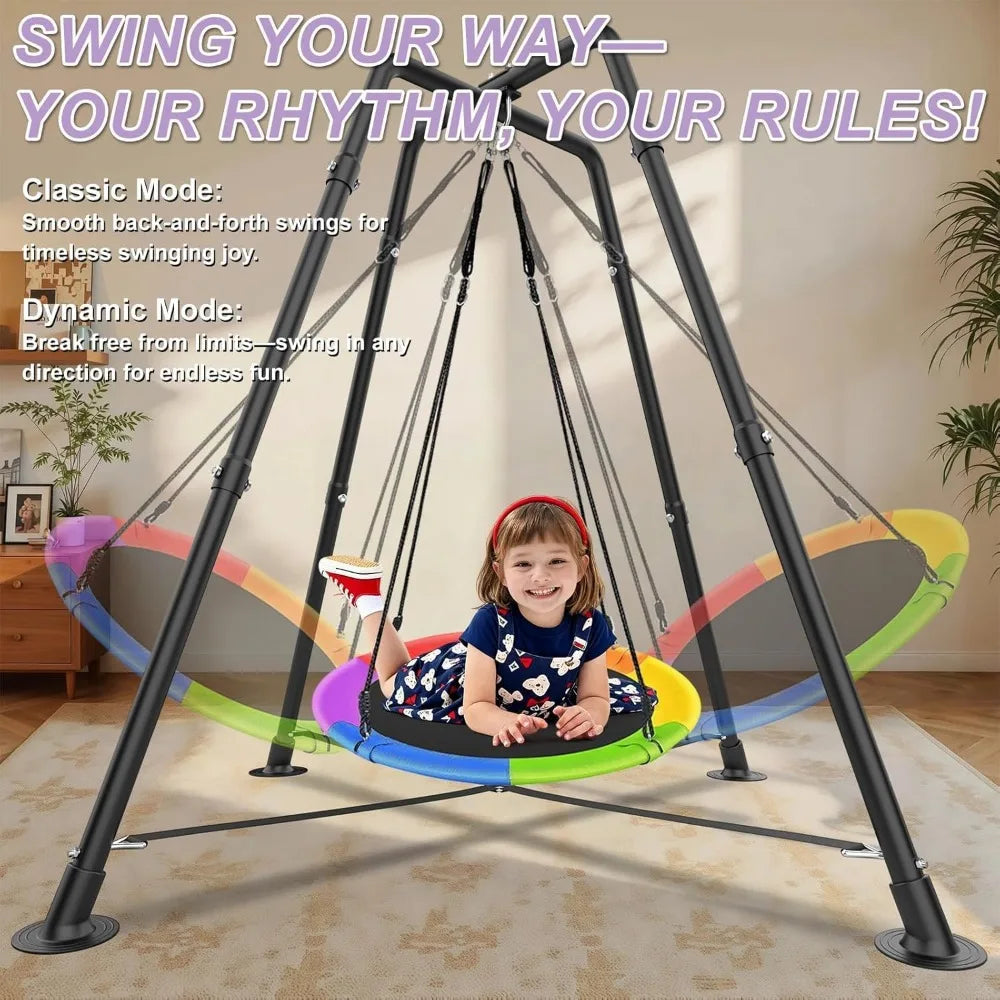 35" Swing Set with Stand, 32mm Steel Frame, X-Base, 330lbs Capacity, Suitable for Both Indoor and Outdoor Use
