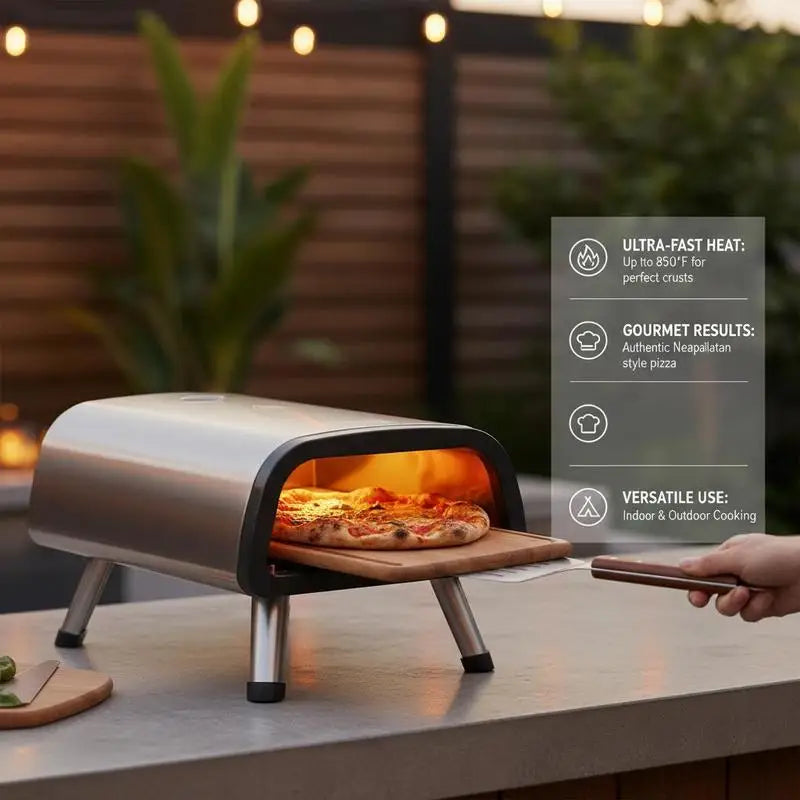 12" Electric Pizza Oven Countertop, Stainless Steel Pizza Maker Machine with Pizza Stone and Spatula, Heats up to 850°F, Multipurpose Indoor & Outdoor Pizza Cooker for Restaurant Home Camping
