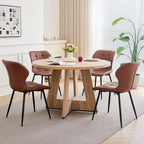 47 Round Dining Table with 4 Brown Upholstered Chairs - Modern Kitchen & Living Room Set