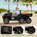 4x4 24V Ride on Dump Truck with Remote Control, 2 Seater Electric Powered Ride on Toys, 6-Wheel UTV Car w/ Tipping Bucket Trailer, Shovel, Suspension, Bluetooth Music,