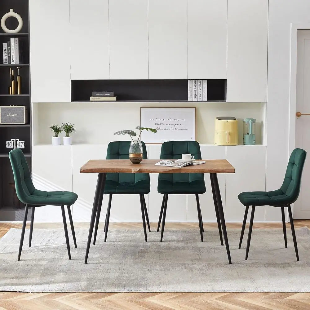 Elegant Upholstered Dining Set for 4 - Compact Green Kitchen Table and Chairs