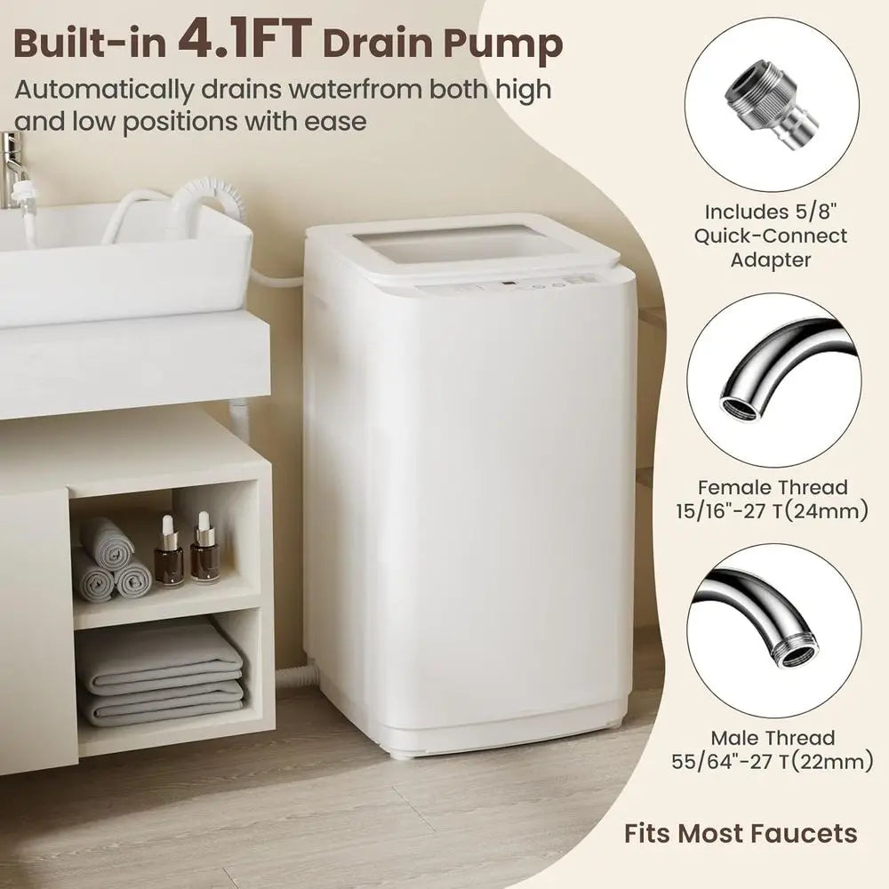 Compact 14 lb Automatic Washer and 1.5 Cu.ft Portable Dryer Combo with Built-in Drain Pump, Ideal for RV, Dorm, and Small Spaces