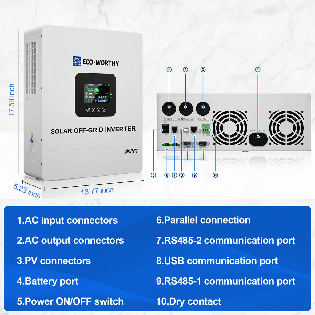 ECO-WORTHY UL1741 5000W 48V Solar Inverter Charger 48V DC to 120V AC,Inversor Solar Built in 100A MPPT Solar Charge Controller