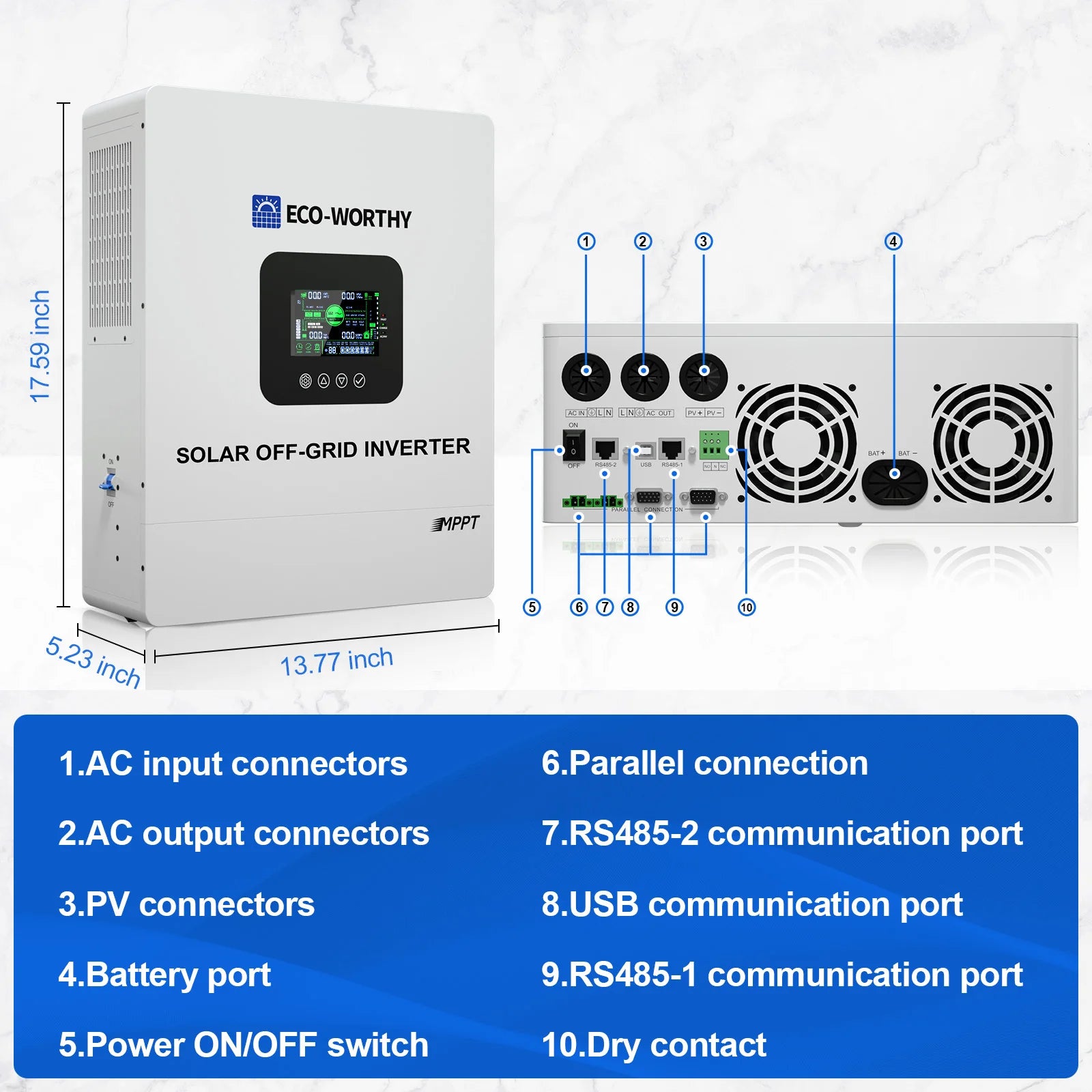 ECO-WORTHY UL1741 5000W 48V Solar Inverter Charger 48V DC to 120V AC,Inversor Solar Built in 100A MPPT Solar Charge Controller