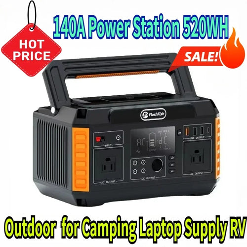 140A Portable Power Station 520WH Emergency Solar Generator Battery Pack Power Bank Outdoor for Camping Laptop Supply RV