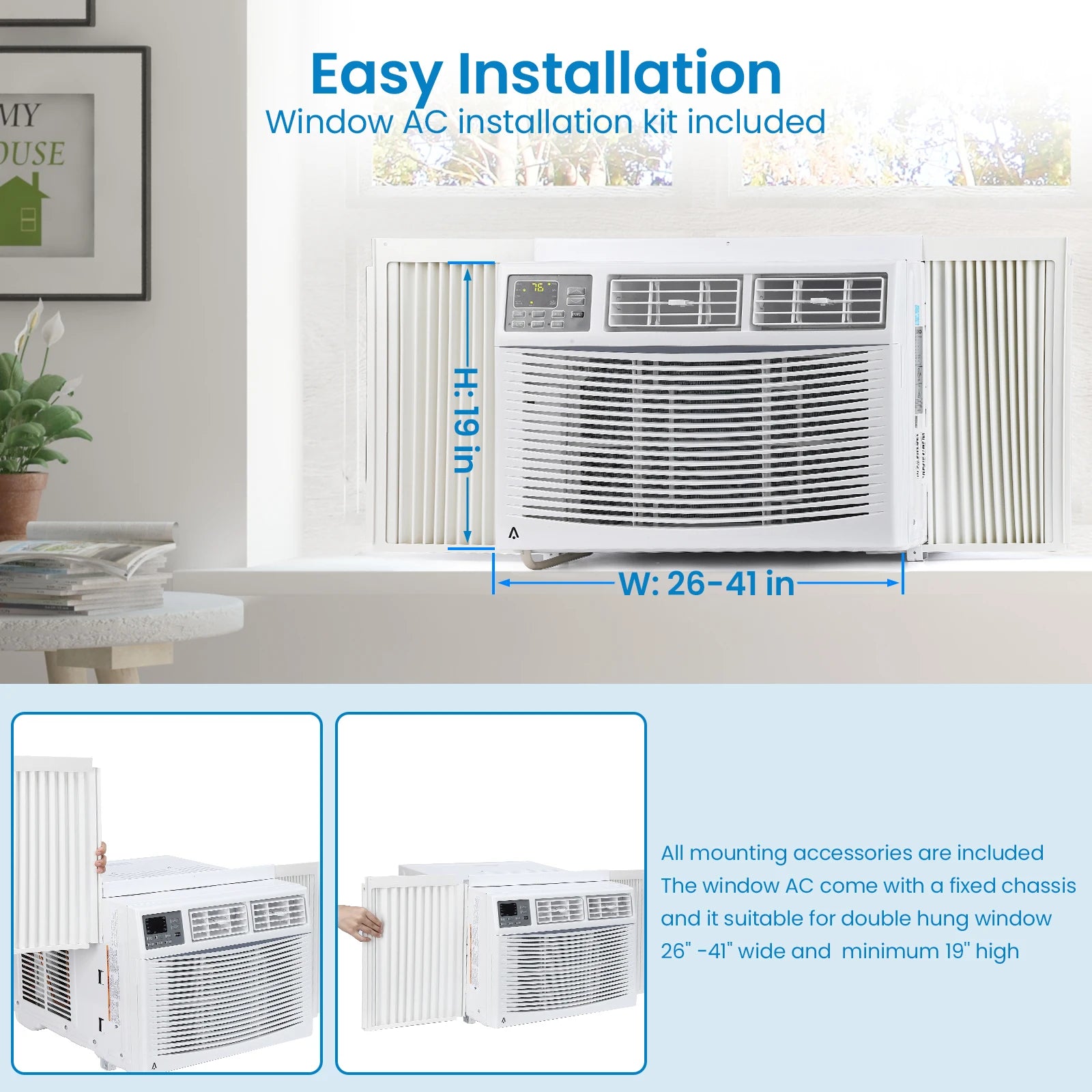 10,000 BTU Window Air Conditioner, Air Conditioners Window-Mounted Room Fast Cooling for 450 Sq.Ft. Indoor Window AC Unit for Summer, Auto-Restart, 3 Cooling & Fan Speeds, Remote/App Control