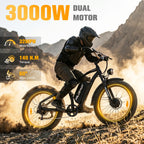 3000W Dual Motor Electric Bike 26' Fat Tire Ebike 32MPH 52V 25Ah Battery 80 Miles Range Full Suspension Off-Road Bicycle for Adults Hydraulic Brakes Snow Sand Mountain