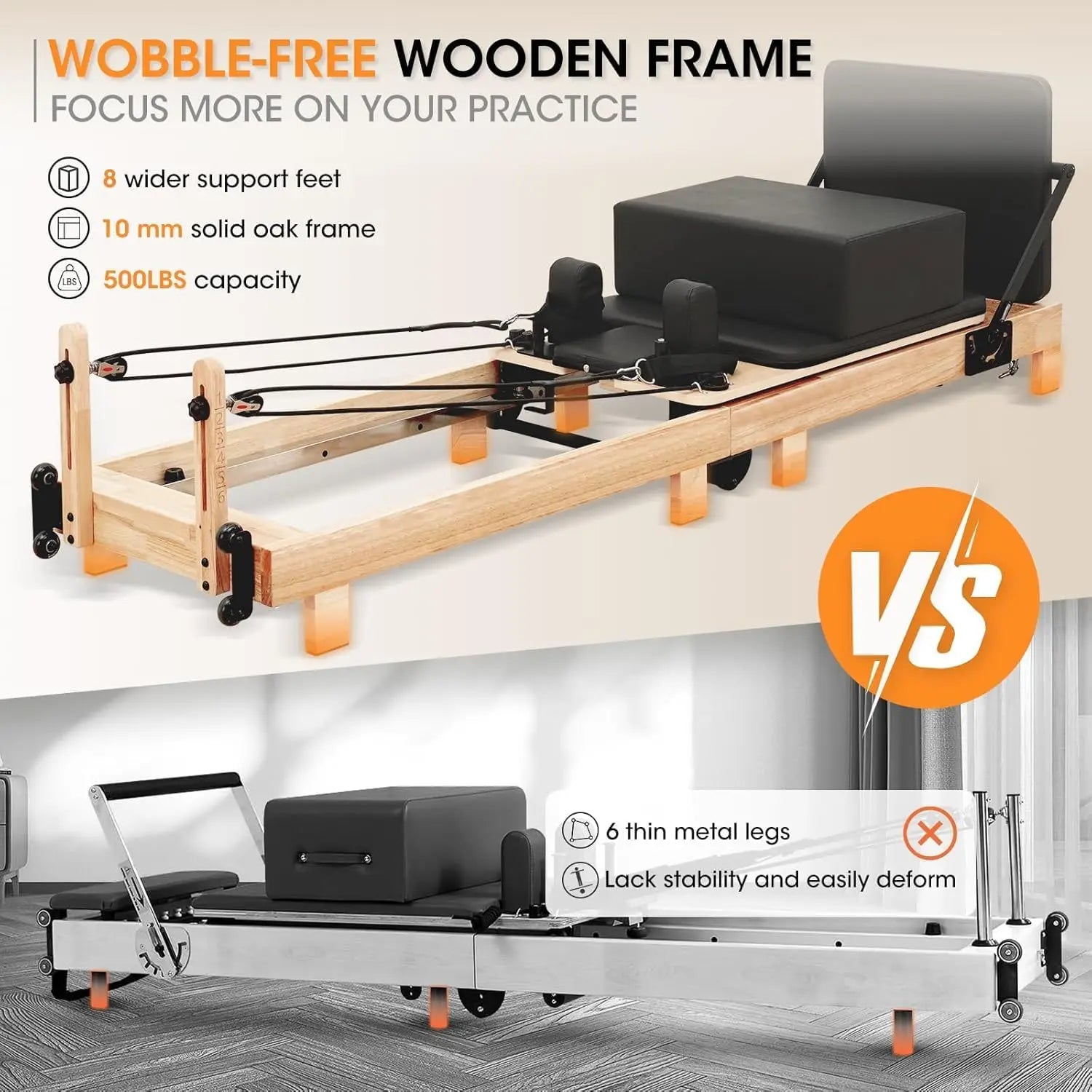 Pilates Reformer, PAETA 92" Wooden Pilates Reformer Machine with Springs, Pilates Machines for Home Use and Studio, Pilates Equipment with Sitting Box, Jump Board and Accessories