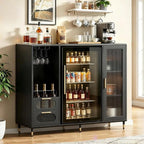 Elegant 47.2 Wide Coffee Bar Cabinet with Ridge Space, Gold Accents, and Wine Glass Rack for Home Storage