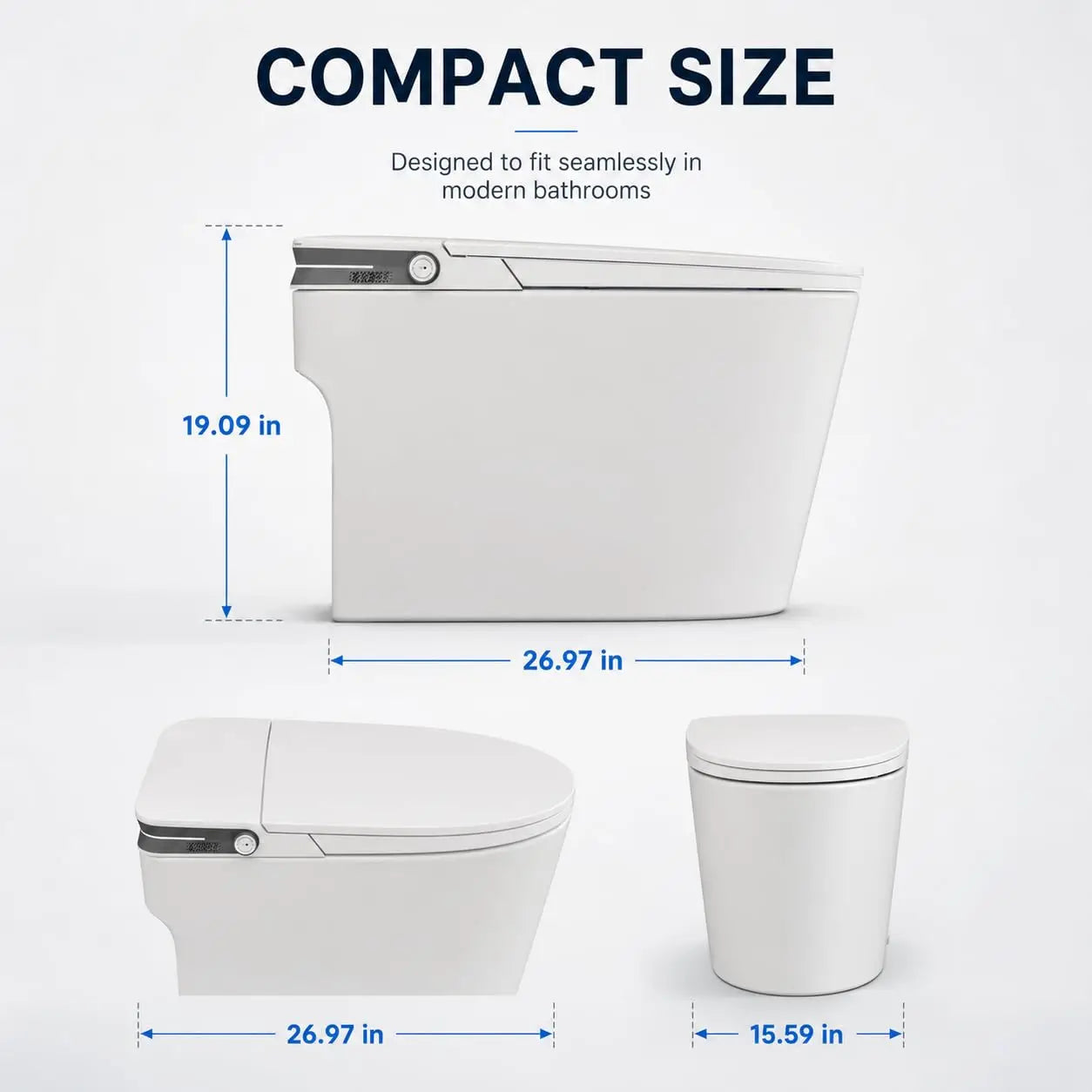 Smart Toilet With Built In Bidet One Piece Ceramic Bidet Toilet Auto Flush Auto Lid Foot Sensor Flush Instant Warm Water Sprayer Warm Air Dryer Ambient Night Light White
