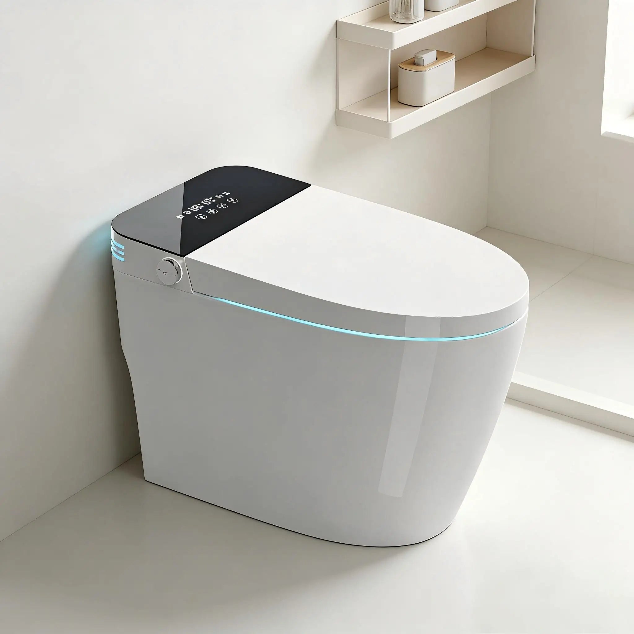Tankless Smart Toilet Built-in Bidet Auto Flush Heated Seat Remote Control Foot Sensor
