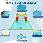 14FT Inflatable Bounce House Jump House For Kids With Slide, 350W Blower, 7-in-1 Indoor Outdoor Water Park Splash Pool