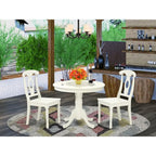 3-Piece Dining Set: Round Pedestal Table with 2 Chairs, 36x36, Linen White