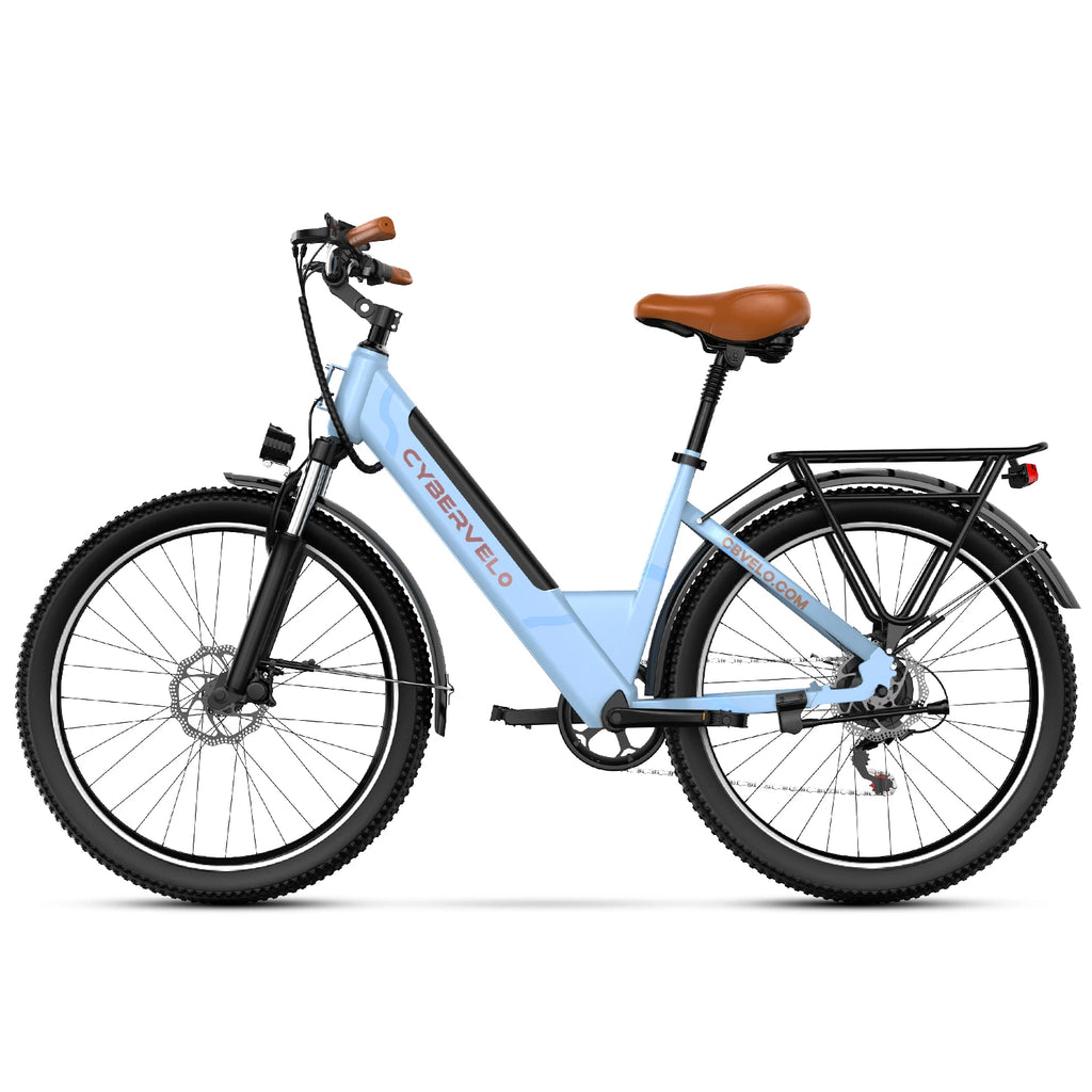 Cybervelo 1000W Peak 26" Electric Bike Adults 80Miles Removable Battery 7-Speed Ebike Beach Snow Commute E Bicycle for Men Women EK2