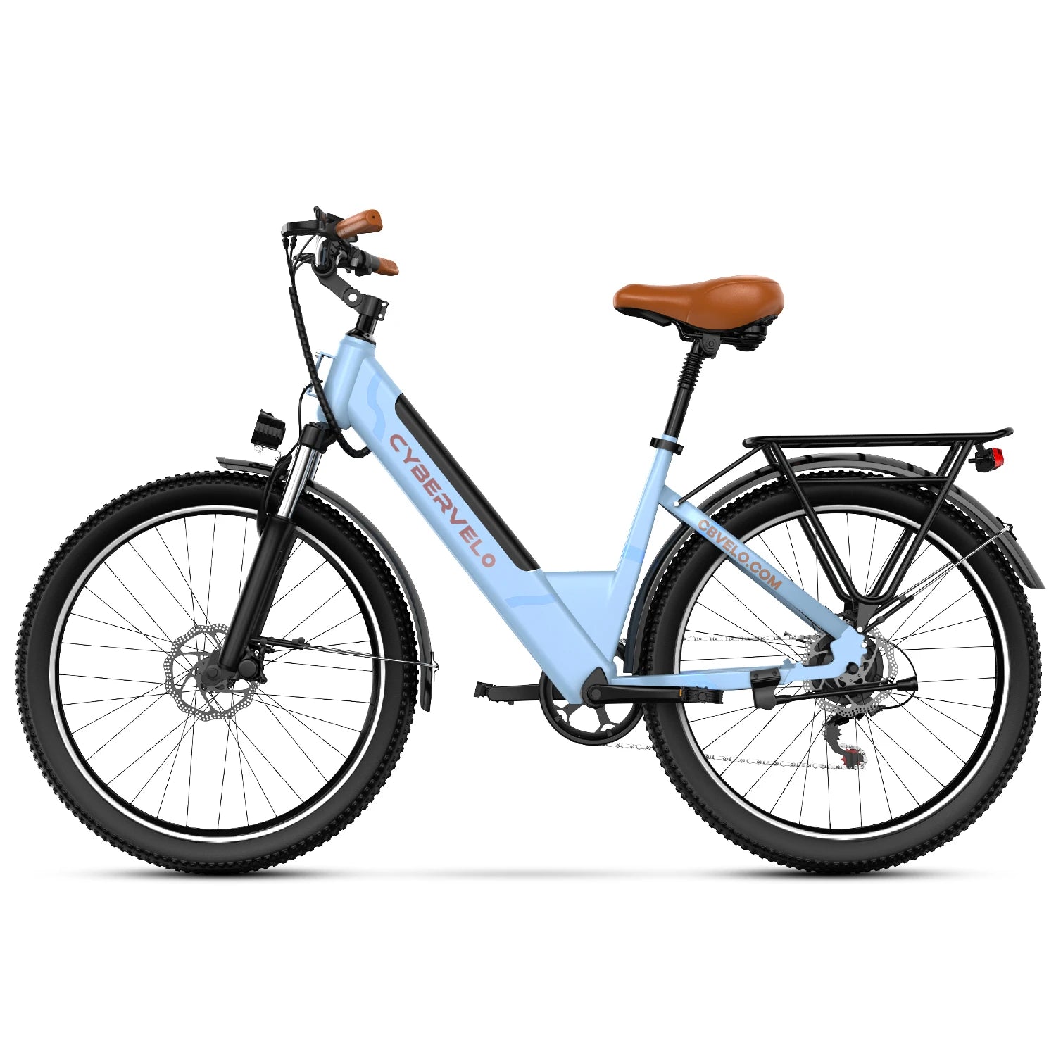 Cybervelo 1000W Peak 26" Electric Bike Adults 80Miles Removable Battery 7-Speed Ebike Beach Snow Commute E Bicycle for Men Women EK2