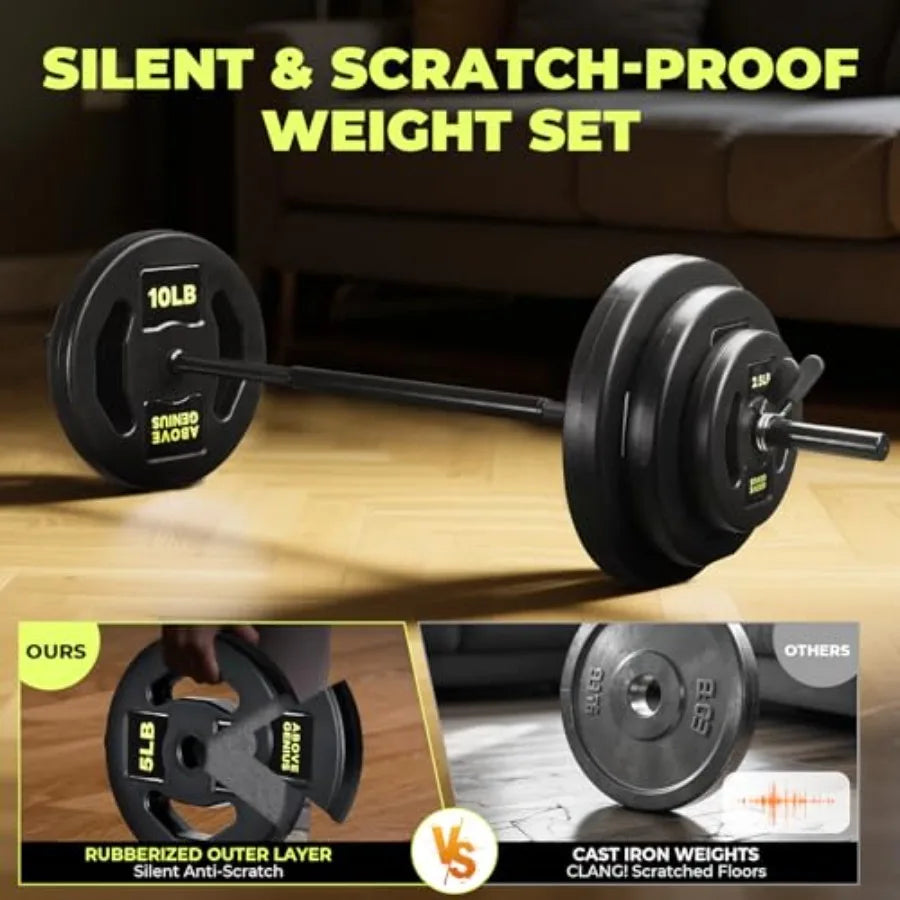 Barbell Weight Set, 45 LB Adjustable Free Weights Bar Set for Home Gym Strength Training, Full Body Workout, Muscle Building, H