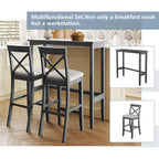 Gray 3-Piece Wooden High-Top Pub Table and Chairs Set for Breakfast Nook