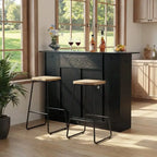 Home Bar Unit, Wine Bar Cabinet Table 4-Tier with Storage Drawer Shelves, Wine Glass Holder, Bottle Rack, LED Light, Wood & Metal Liquor Cabinet for Home, Basement, Kitchen, Living Room, Black