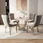 47.2 Inch Silver Round Dining Table with 4 Velvet Chairs - Modern 5-Piece Set