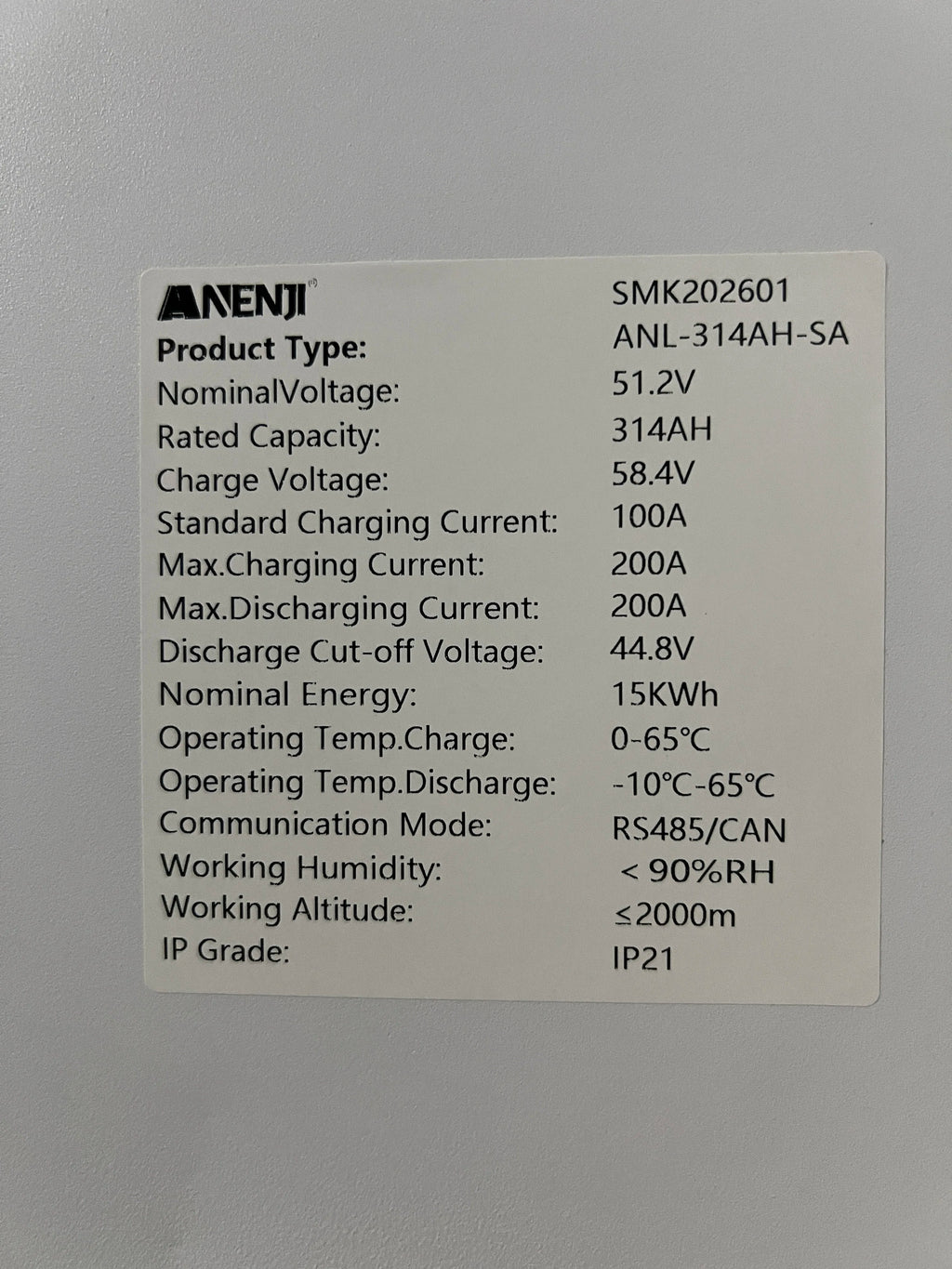 Aninerel US STOCK 48V 314Ah LiFePO4 Battery 15Kwh solar battery 6000+ Cycles BT 51.2V 314Ah Home Solar RV Lithium Battery BMS