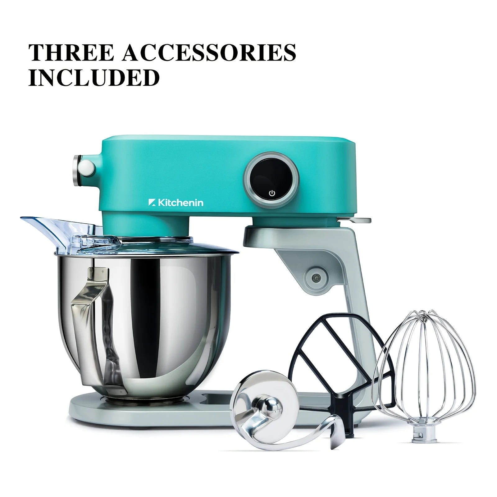 Heavy-Duty All-Metal Stand Mixer – 5.3-Quart Capacity, Quiet DC Motor, 8 Adjustable Speeds + Built-in Timer, Stainless Steel Attachments (Whisk, Beater, Dough Hook, Flat Beater), Multifunctional Power Hub for Optional Acces
