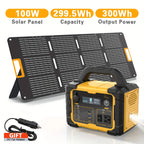 300W/294Wh Portable Power Station with Foldable Solar Panel (100W), 294Wh Solar Generator & 100W Solar Panel, Suitable for Famil