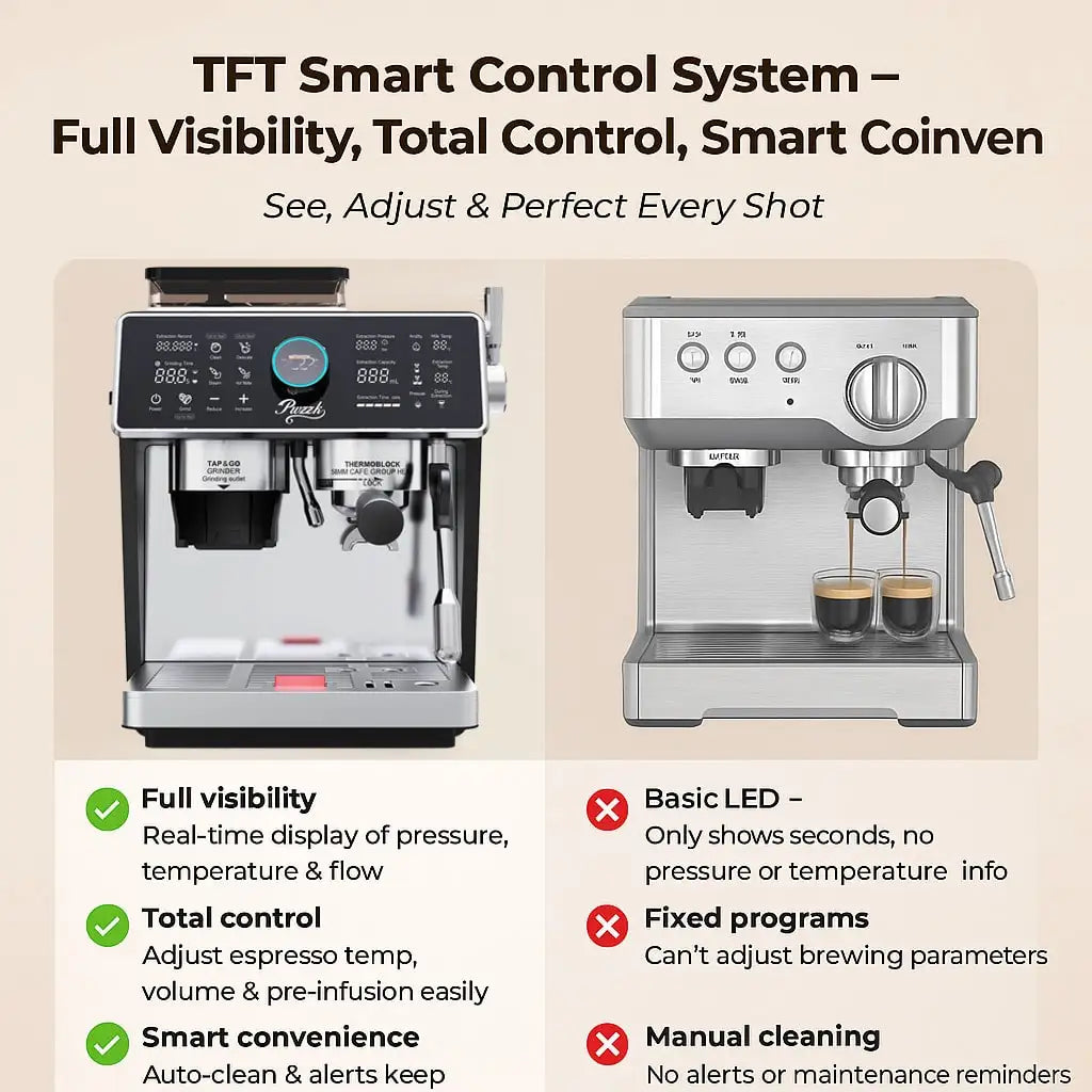 1pcs Semi-Automatic Espresso Coffee Machine With Built-In Burr Grinder & Milk Frother, Dual Boiler System, TFT Display, 20-Bar Pump Pressure, Professional Cappuccino & Latte Maker For Home Barista