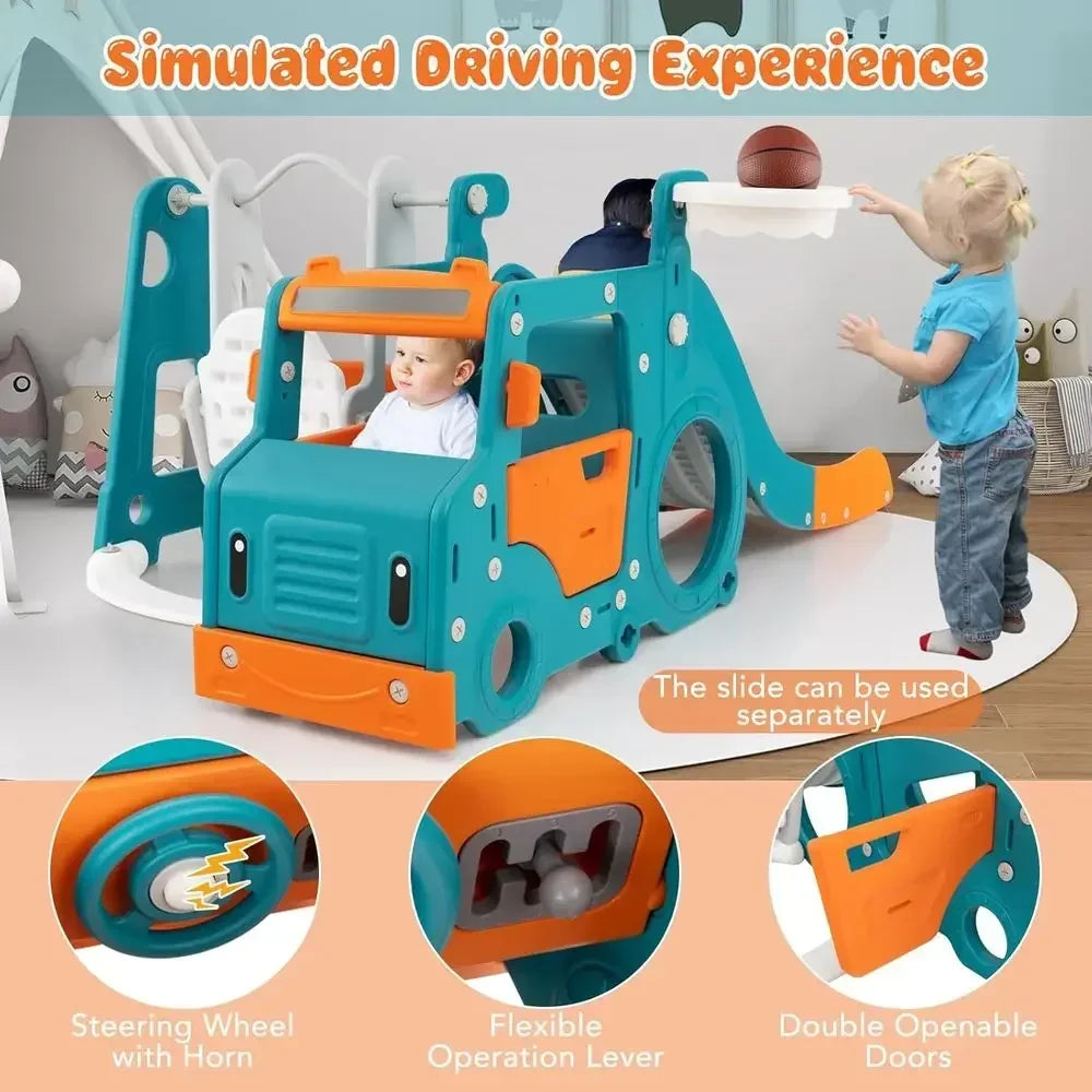Toddler Swing and Slide Set with Basketball, Climber, and Tunnel - Outdoor Playground Equipment for Kids
