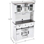 Sliding Door Pantry Cabinet with Drawers & Wine Rack, Rustic Buffet for Kitchen, White and Black