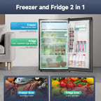 4.3 Cu.ft Mini Fridge with Freezer, Compact Refrigerator Single Door for Bedroom Office Dorm RV, Adjustable Thermostat, Removable Glass Shelves & Crisper Drawer
