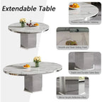 Round Expanding Marble Dining Table Set with Velvet Chairs