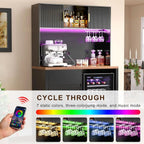 72 High Bar Cabinet with Ridged Storage, LED-lit Liquor Hutch for Home Bar or Dining Area