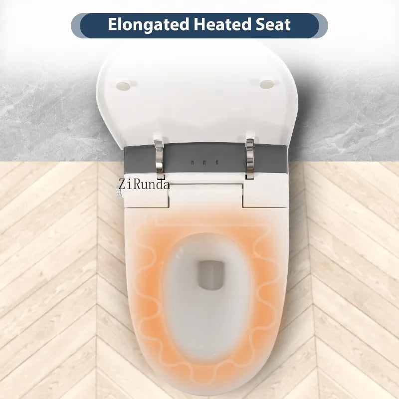 Heated Seat Smart Toilet, One Piece Toilet, Automatic Flush Tankless Toilet without Bidet, with Foot sensor Flush, Blue Night Light, Knob Control, Power Outage Flushing, Soft Close Cover,White