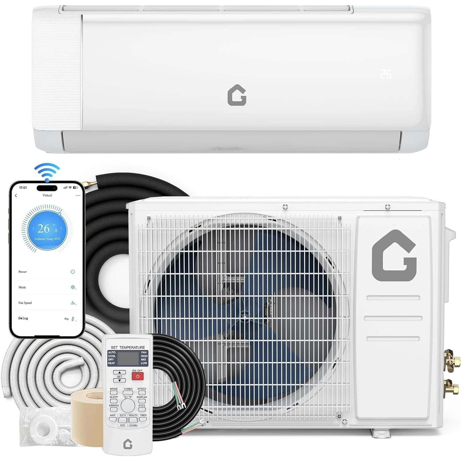 18000 BTU Mini Split Air Conditioner with Cooling / Heating 21 SEER2 230V Energy Ductless AC Unit Cools Rooms Up to 1250 Sq.Ft