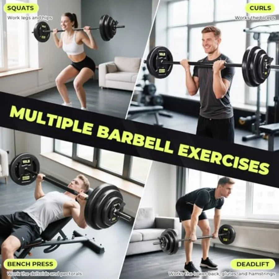 Barbell Weight Set, 45 LB Adjustable Free Weights Bar Set for Home Gym Strength Training, Full Body Workout, Muscle Building, H