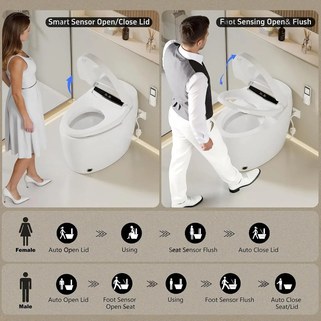 Smart Bidet Toilet with Warm Water Spray, Dryer, Auto Flush & Heated Seat, LED Display