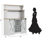 55 Large Home Coffee Bar Cabinet with 3-Tier Storage, Sliding Barn Door, 12 Wine Racks & 9 Hooks for Kitchen, Dining, Living Roo