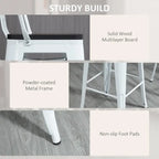 3 Piece Industrial Dining Table Set, Bar Height Bar Table and Chairs Set with Footrests for Bistro, Pub, White and Brown
