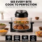 16 Qt Large Glass Air Fryer Non Toxic, Black PFOA/PTFE/BPA Free, Large Family Sized Airfryer Cooker with 3 Cooking Sections, No