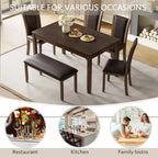 6-Piece Farmhouse Dining Set with Bench and Chairs, Dark Walnut Wooden Table for 6, Rustic Kitchen or Dining Room