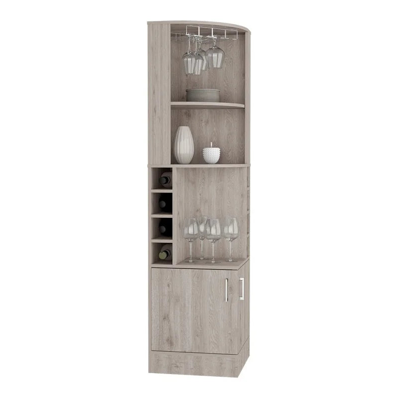 Light Gray Bar Cabinet with 8 Wine Cubbies and Double Doors