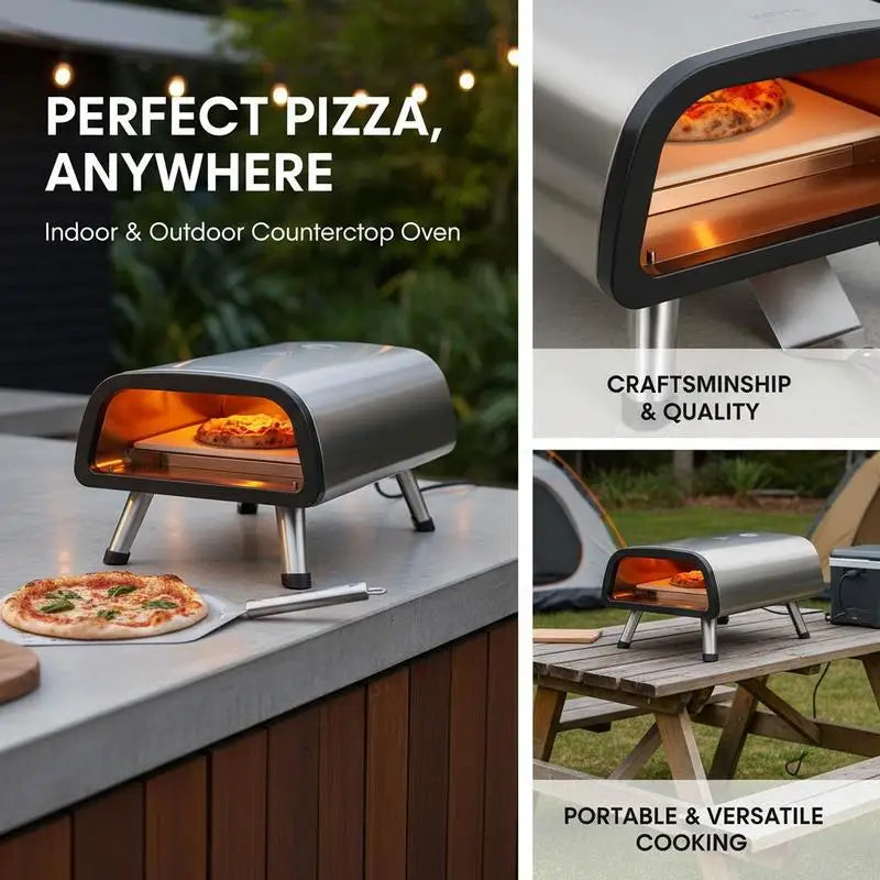 12" Electric Pizza Oven Countertop, Stainless Steel Pizza Maker Machine with Pizza Stone and Spatula, Heats up to 850°F, Multipurpose Indoor & Outdoor Pizza Cooker for Restaurant Home Camping