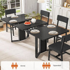 Black 63 Extendable Dining Table Set for 4-6 with Cushioned Chairs, Suitable for Small Spaces