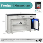 White 60-Inch Farmhouse Beverage Station Cabinet With Built-In Cooler, Three Drawers, And Glass-Front Wine Storage For Kitchen