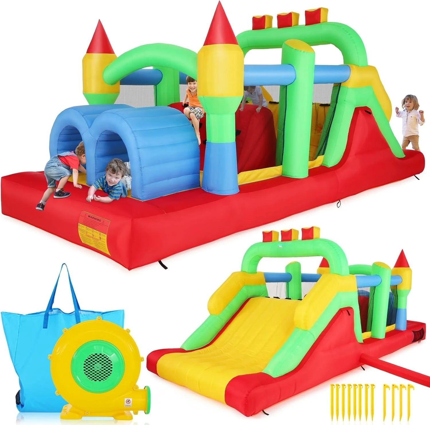 Inflatable Obstacle Course Bounce House Castle with Slides Bounce Area and Obstacles Inflatable Jumping Castle with Blower