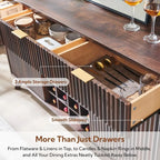luted Wine Bar Cabinet, 60" Wide ern Buet Sideboard with Ample Storage - 2 Side Cabi, 3 Ders, 4 Glass Holders & 12 Wine Racks, C