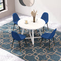 Evatt Round Dining Set with 4 Modern Blue Chairs, Trestle Table
