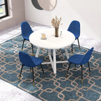 Evatt Round Dining Set with 4 Modern Blue Chairs, Trestle Table