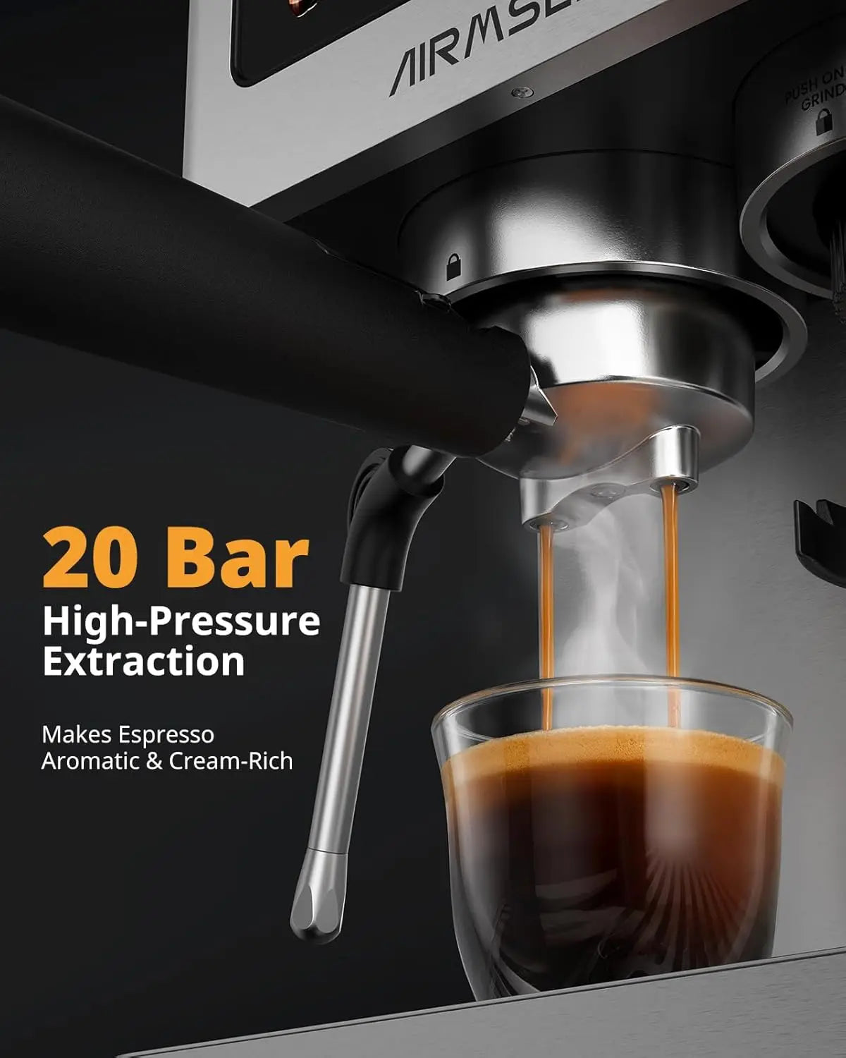 20 Bar Espresso Machine with Burr Grinder & Milk Frother, Stainless Steel, Home Coffee Maker for Cappuccino, Latte, Cold Brew, Americano